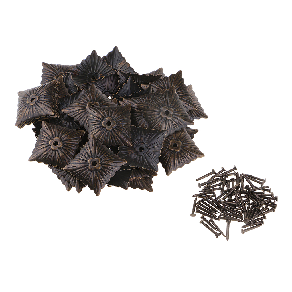 50 Pieces Vintage Square Flower Design Iron Tack Nails Stud Pins Sofa Furniture Wall Upholstery Sofa Door Decoration