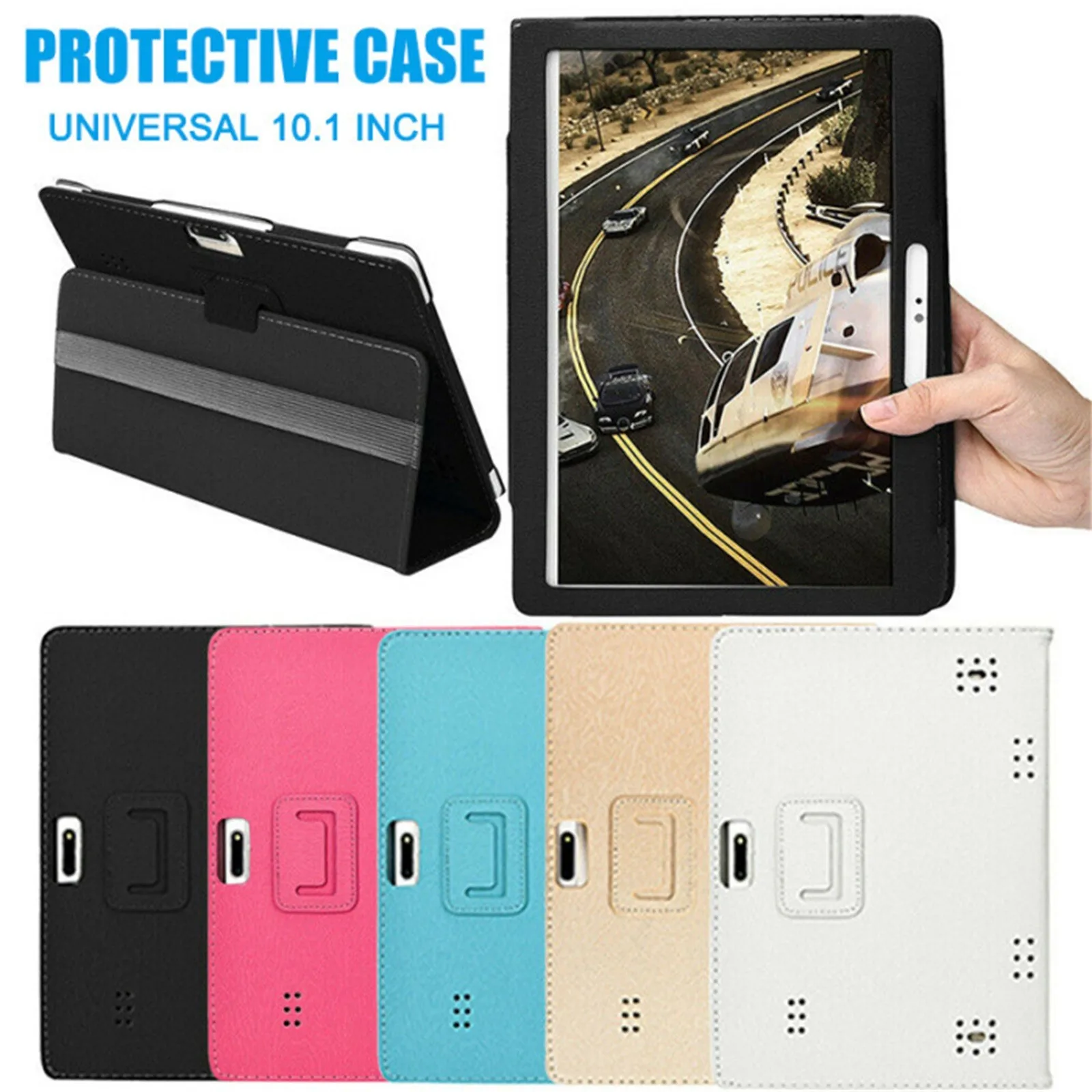 JKRED Premium Leather Stand Shell Hand Strap Design Cover Shockproof Notebook Case for 10/10.1 inch Android Tablet PC 10 10.1 Universal Tablet Protective Case 