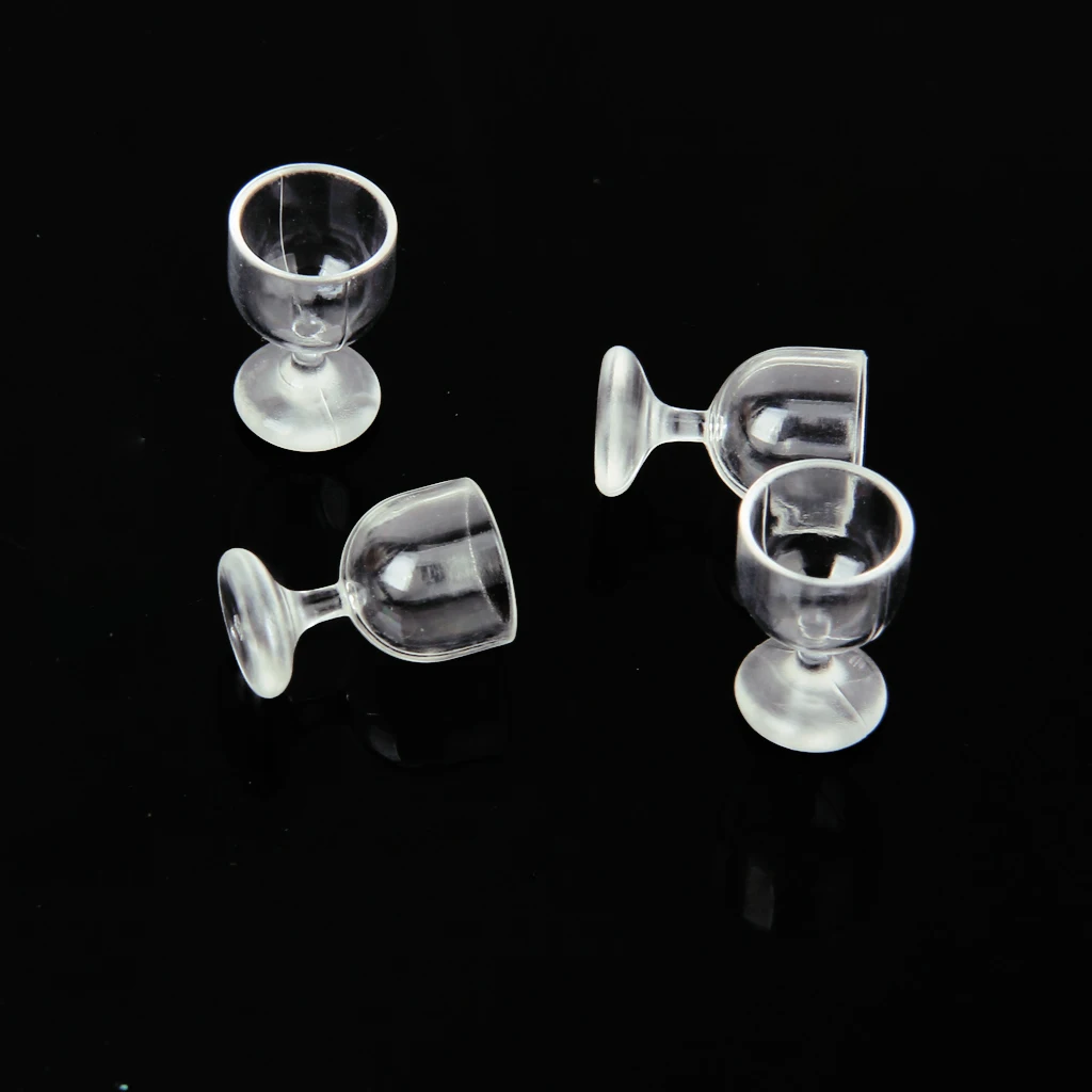 4pcs 1/12 Dollhouse Miniature Kitchen Dinnerware Wine Drink Cup Goblets - Clear