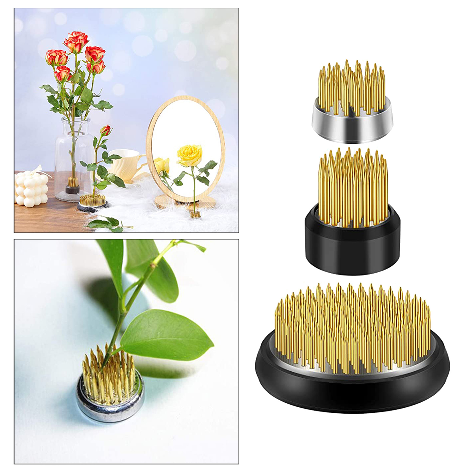 3Pcs Round Flower Frog Ikebana Metal Flower Arrangement for Arrangement