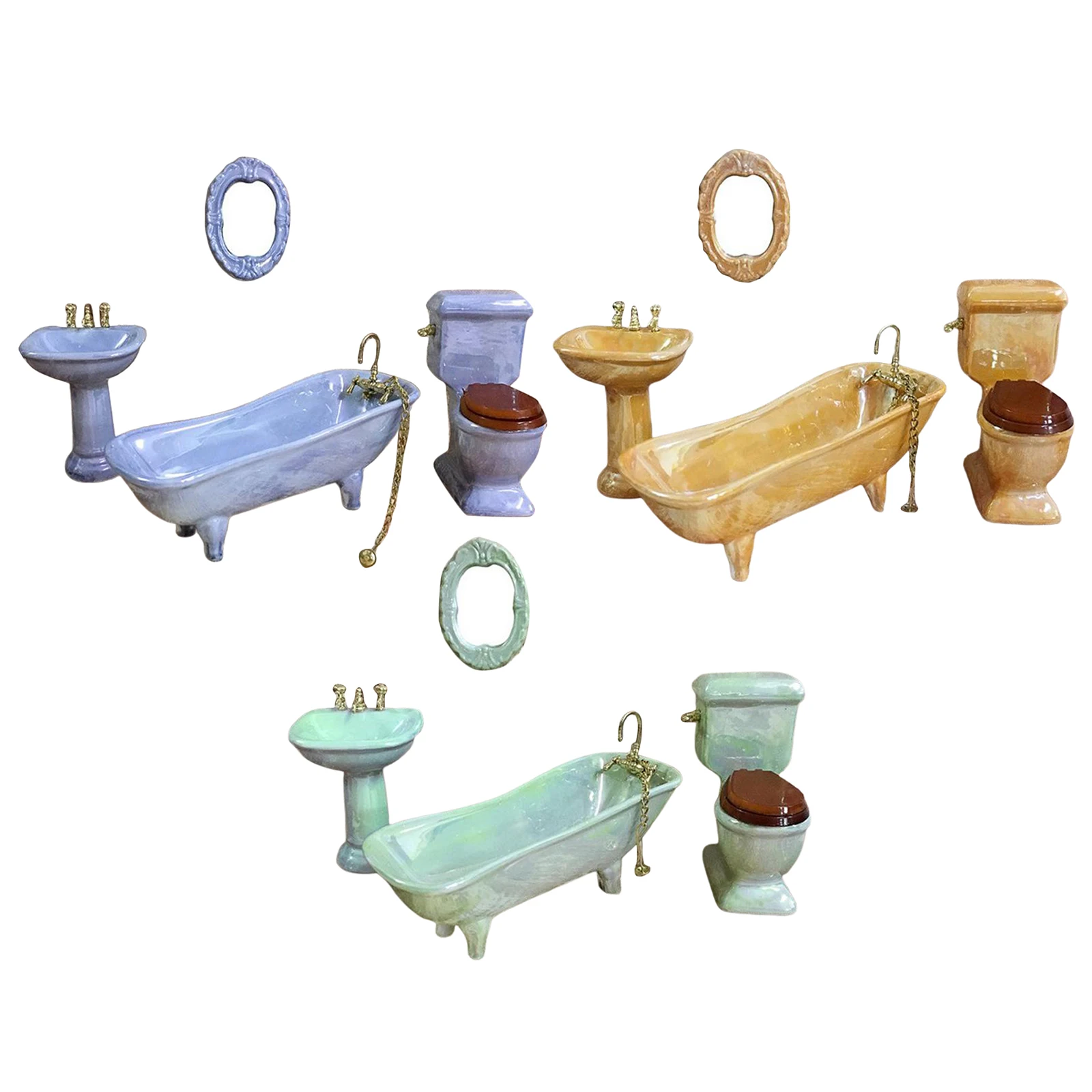 Bathroom Dolls House Accessories Play Set for Dolls Houses, Dollhouse Bathroom Furniture Set 4pcs