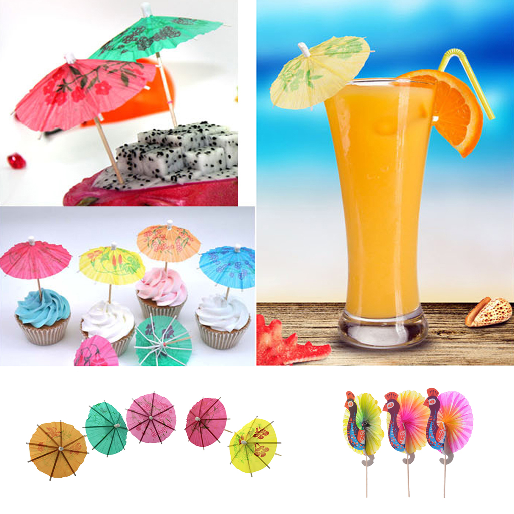 144pcs Oiled Paper Umbrella or 25pcs Peacock Paper Cocktail Picks Fruit Sticks
