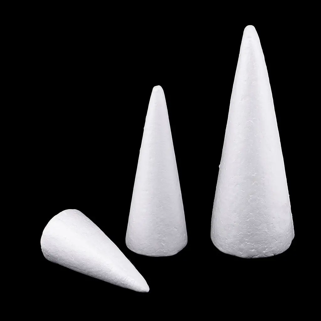 MagiDeal 3Pcs Cone Shaped Styrofoam Foam Ornaments For Handmade DIY Modelling Crafts For Kids Kindergarten DIY Hand Crafts