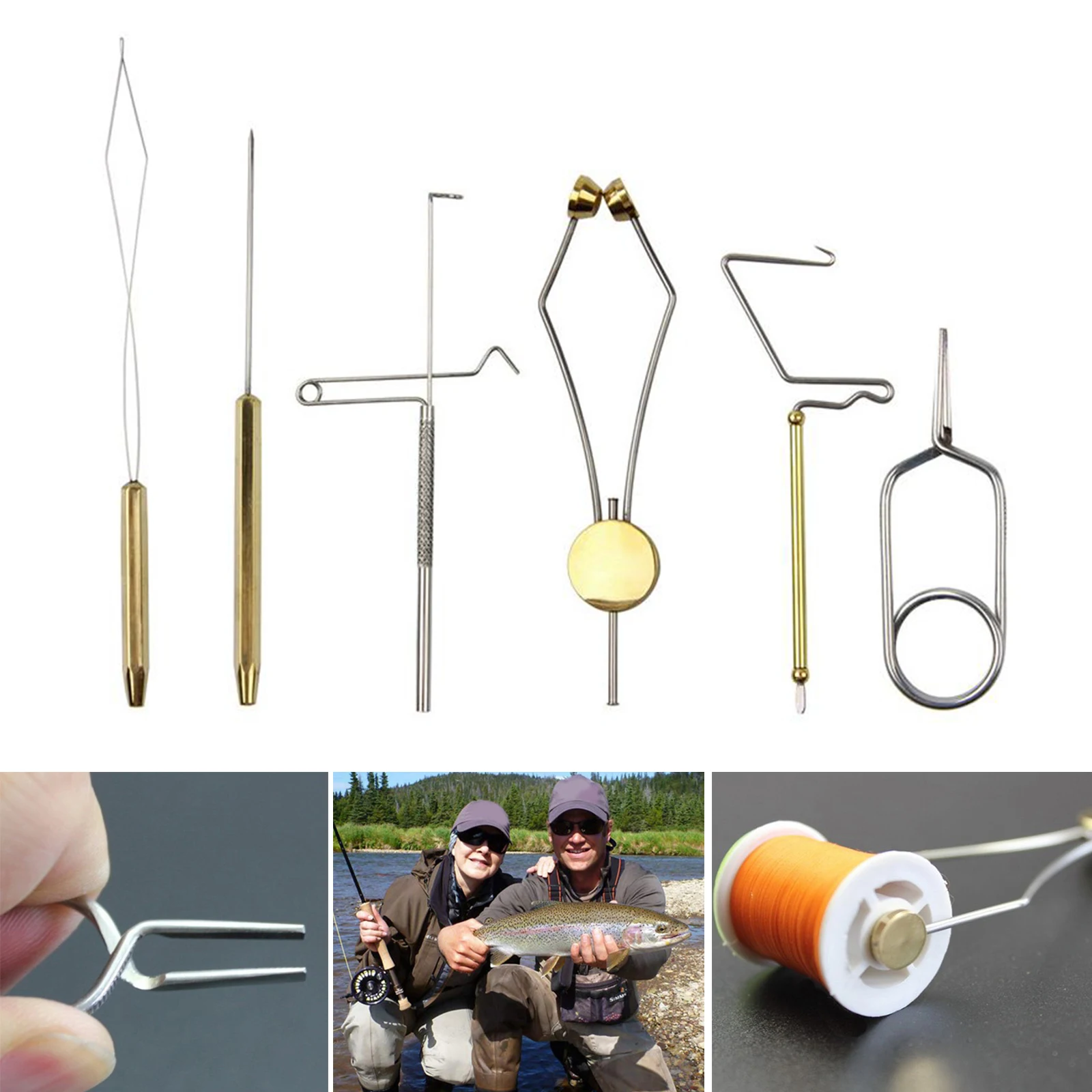 6x Fly Tying Tools Fishing Bodkin Dubbing Needle Brass Bobbin Threader