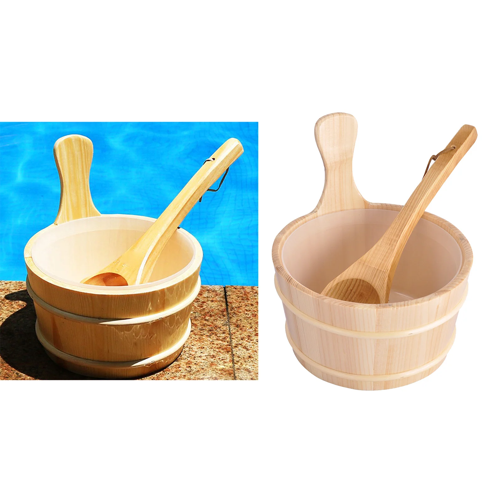 4L Sauna Large Capacity Wooden Bucket And Ladle Kit Steaming Bathroom Equipment Accessories For Sauna Room Tools