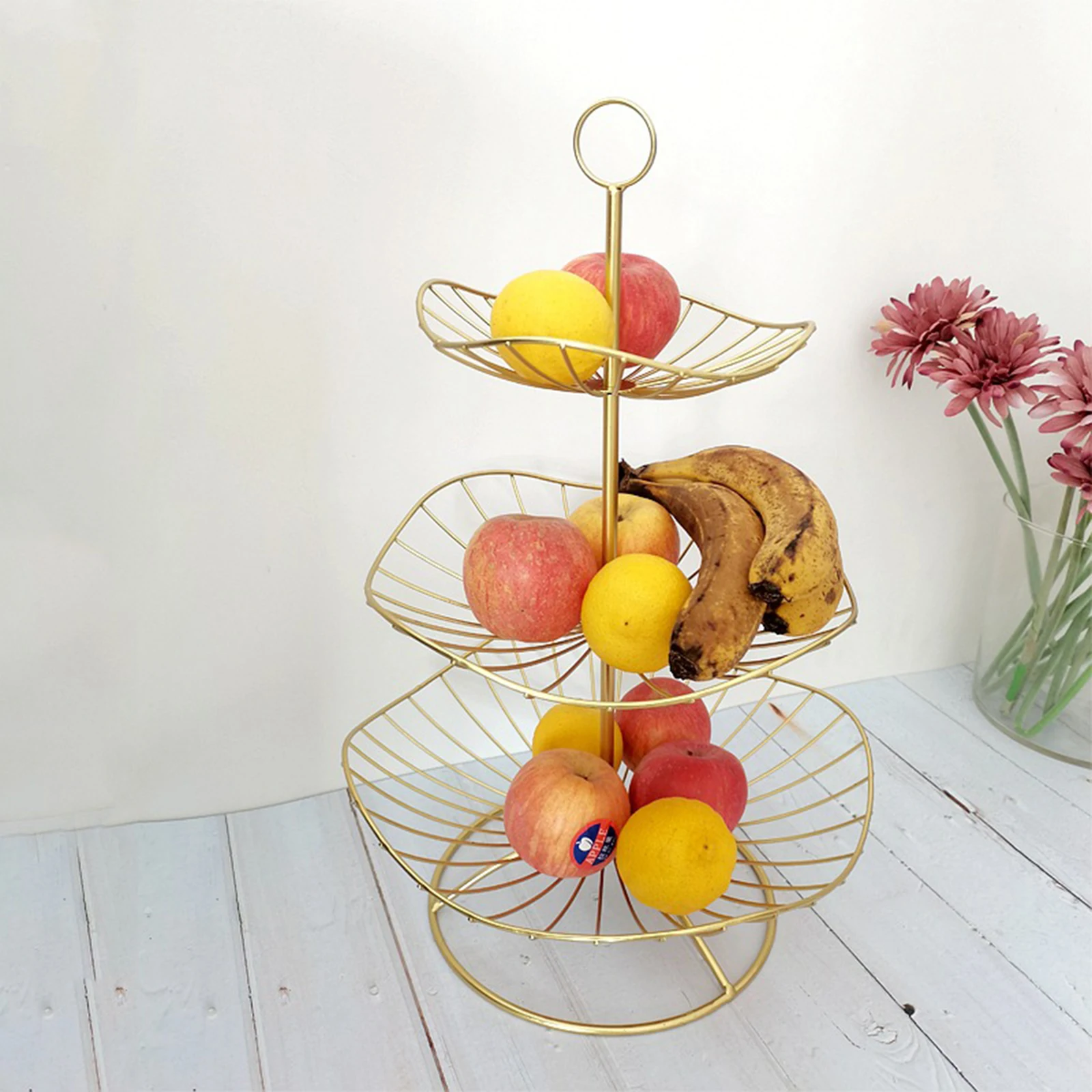 3-tier Metal Wire Fruit Storage Basket Kitchen Dry Food Holder Display Bowl Stable