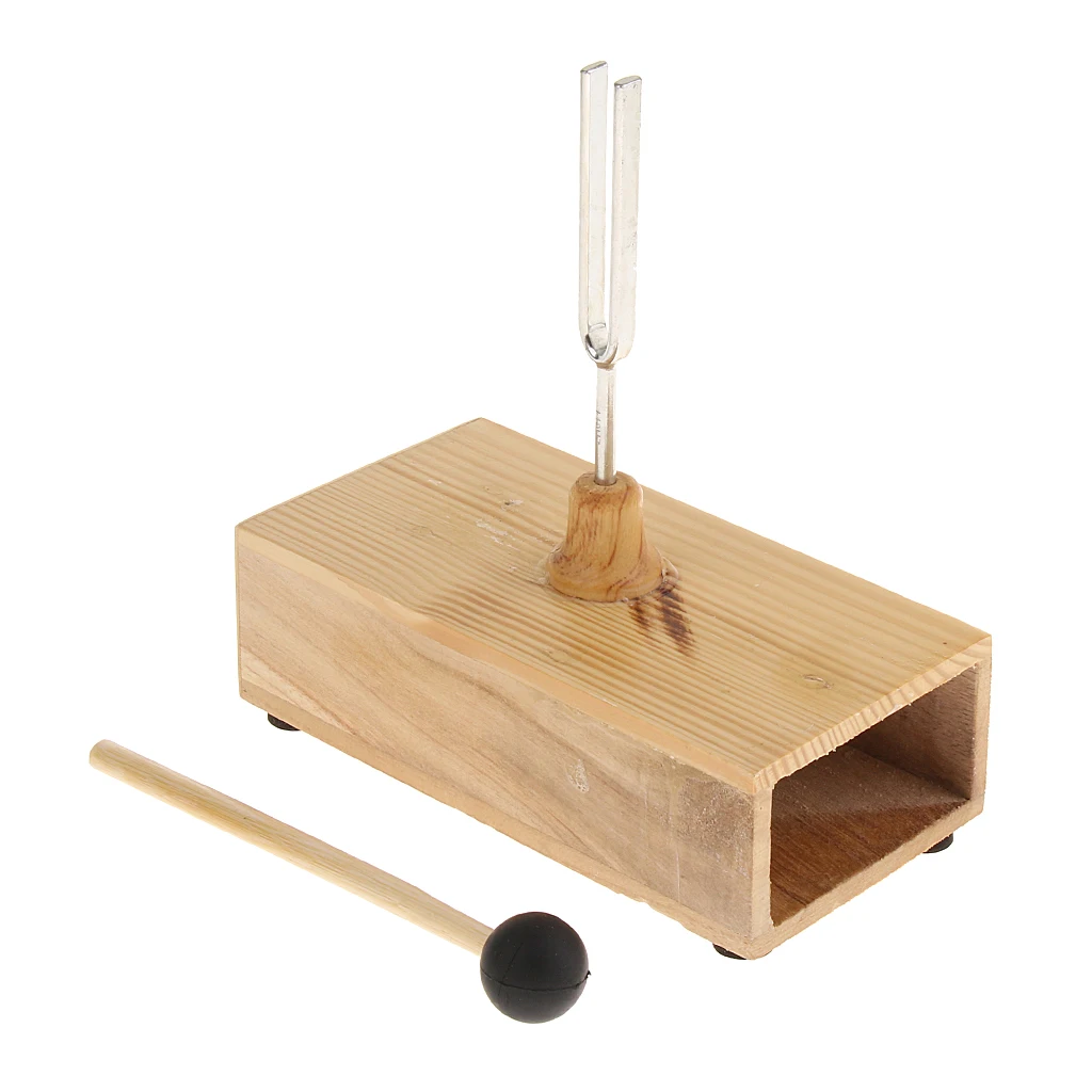 Tuning fork 440 Hz, tuning fork tuner with wooden resonance box and hammer,