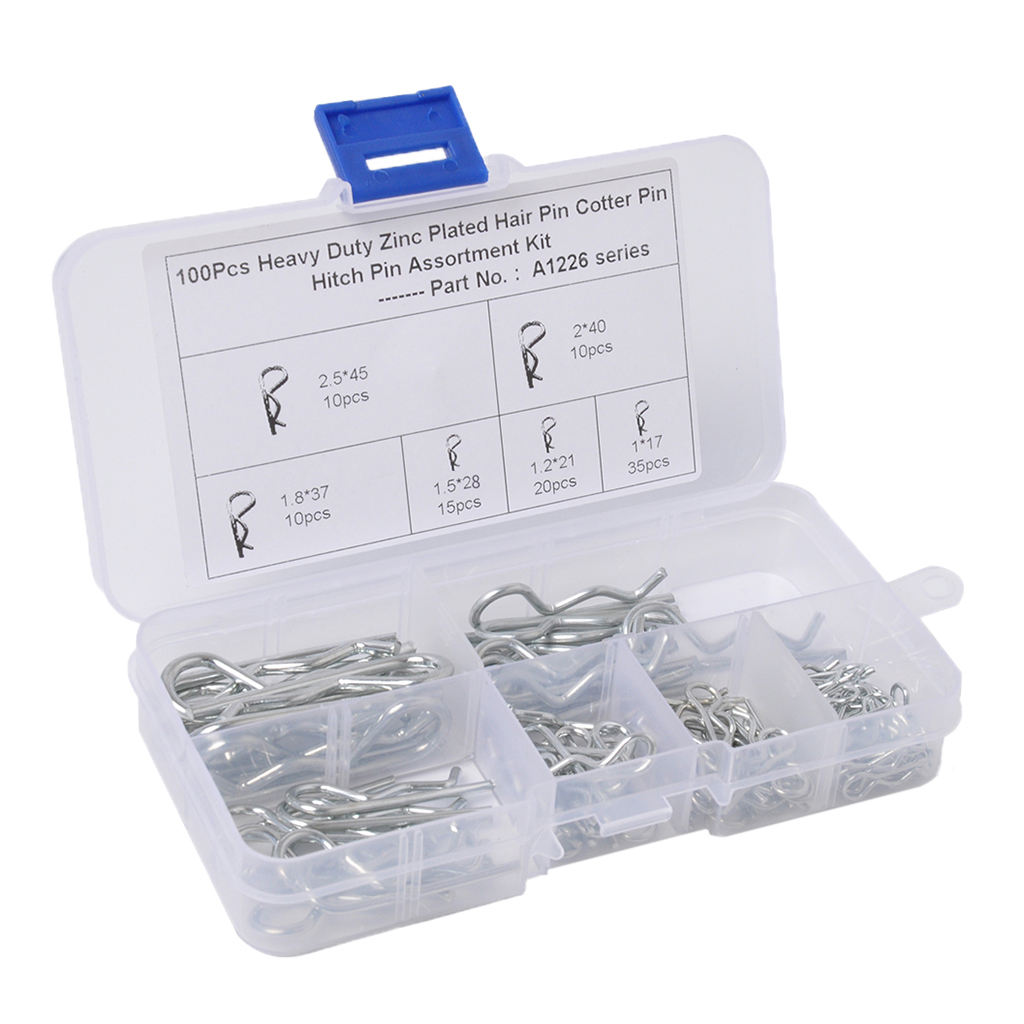 100x R Pin Mechanical Hitch Hair Tractor Clip Assortment Kit Case Set Cotter