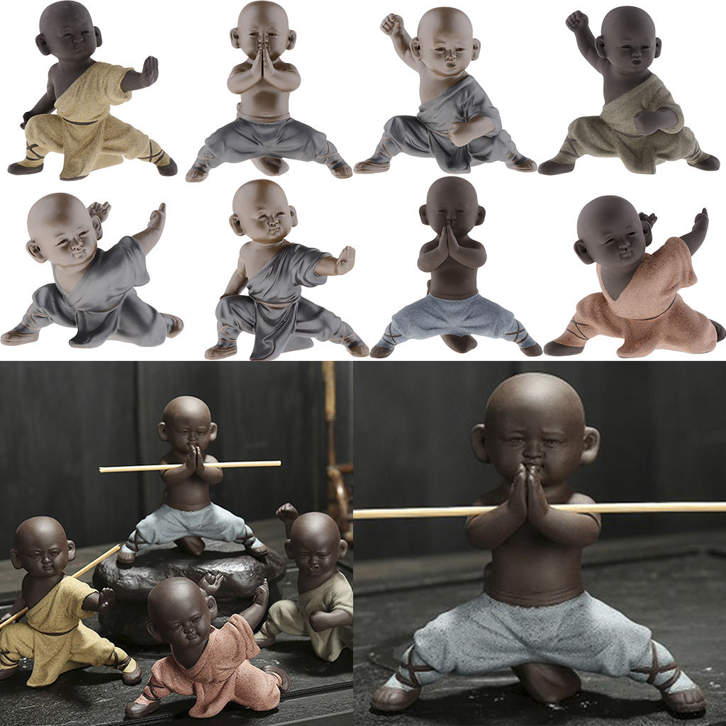 Little Buddha Statue Kungfu Monk Tea Pet for Zen Garden Sand Decoration Yoga Room Decor