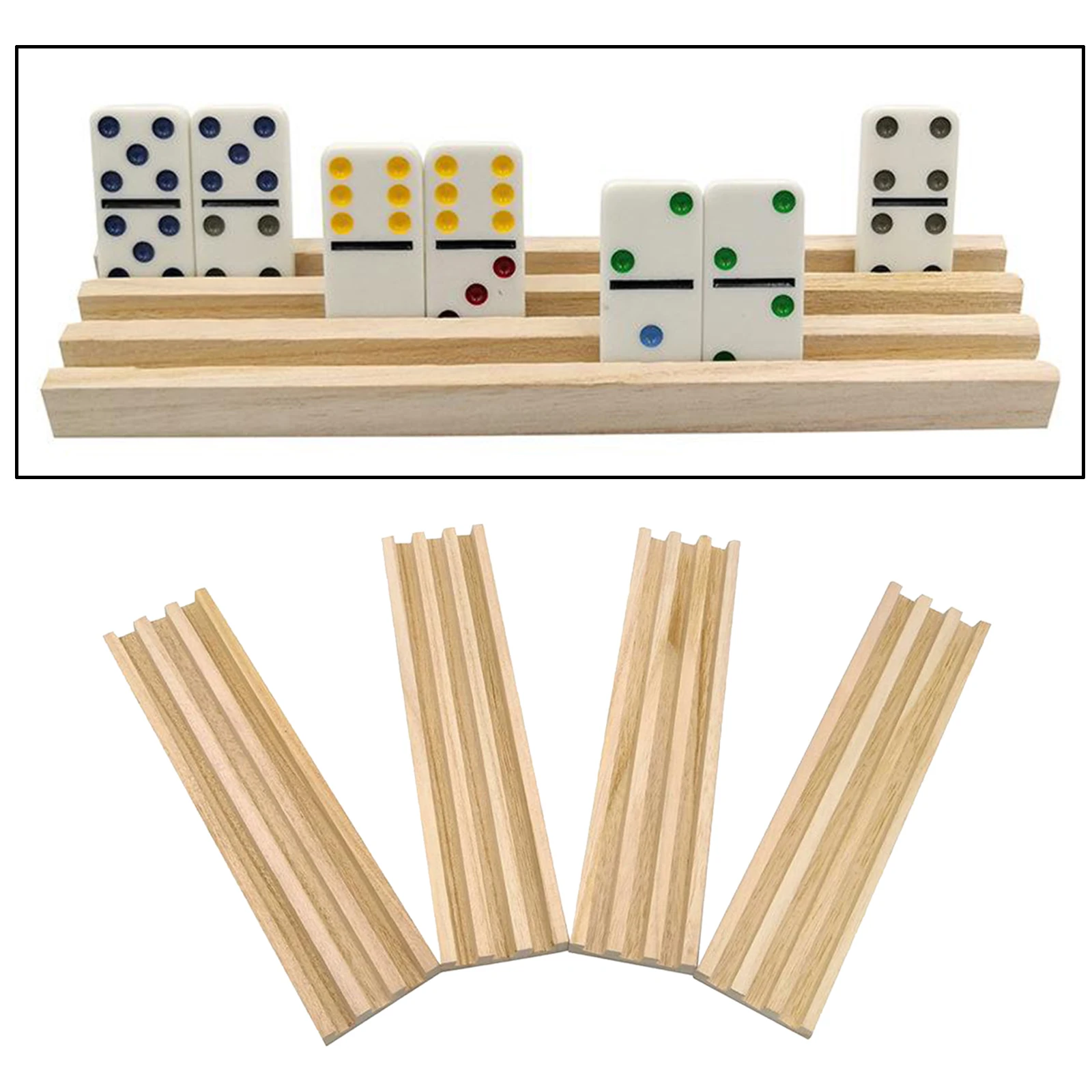 Set of 4 Wooden Domino & Playing Card Racks Trays Holders Organizer 
