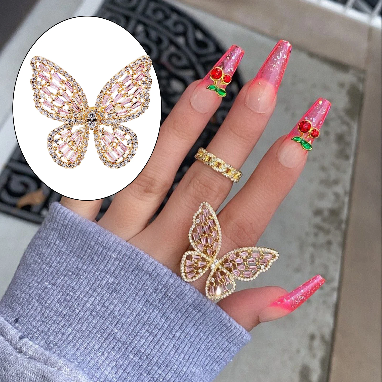 Crystal Butterfly Rings for Women Metal Fashion Colorful Vintage Animal Charms Rings Jewelry