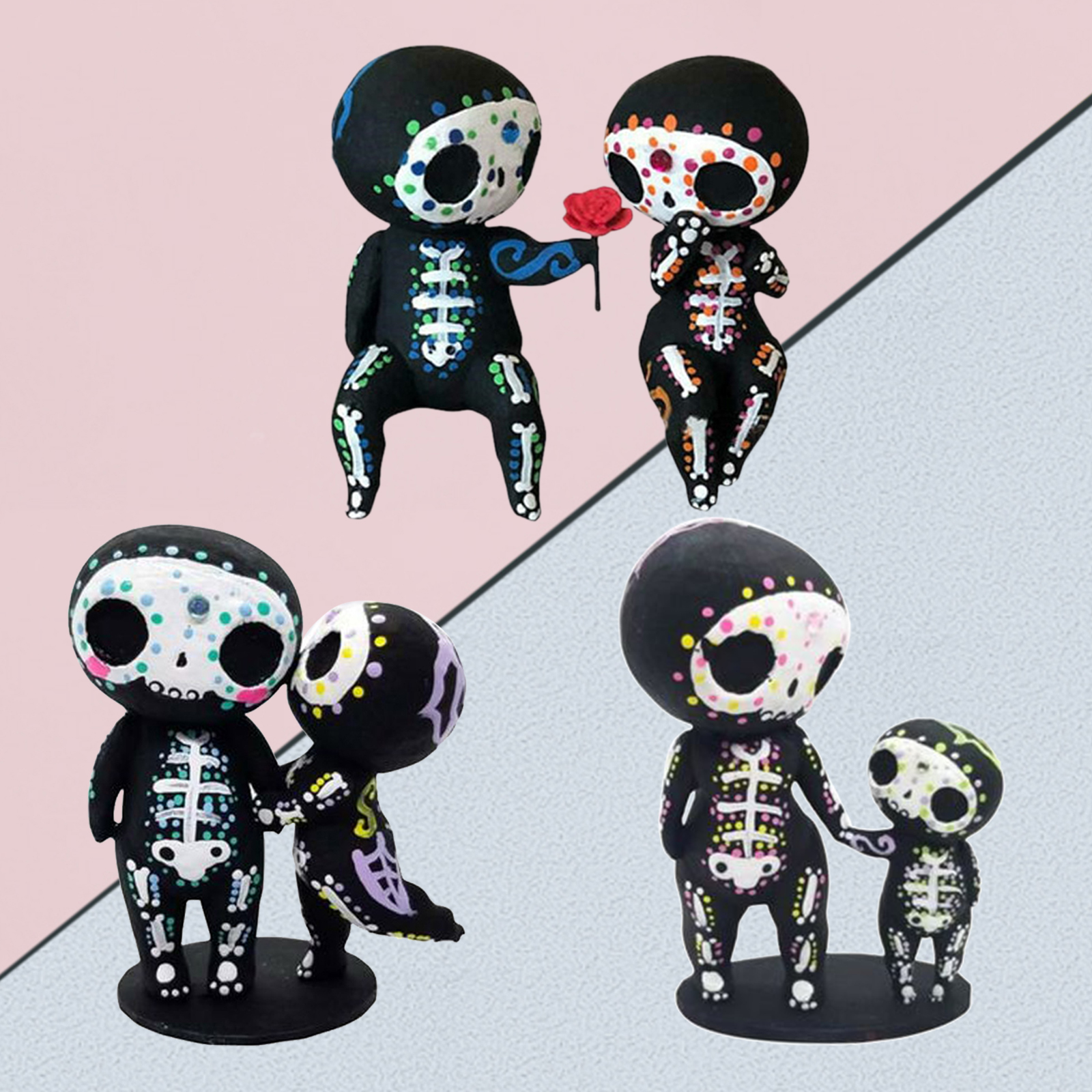 Cute Resin Sugar Skull Figurine Hand-painted Skull Head Skeleton Statue Crafts Room Desk Decor Gift