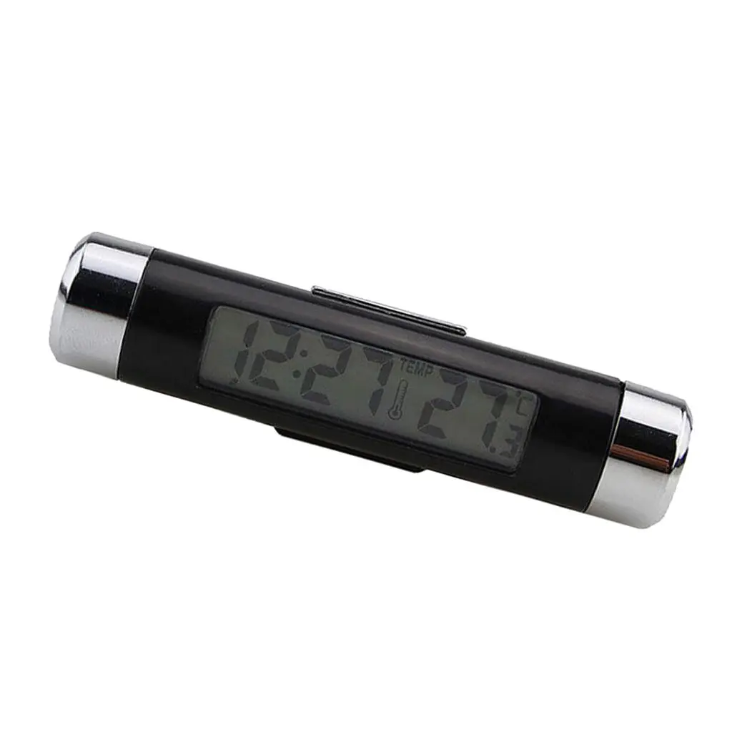 Backlight Mini Electronic Clock with Thermometer Digital LCD Display for Car Air Vent 2 in 1