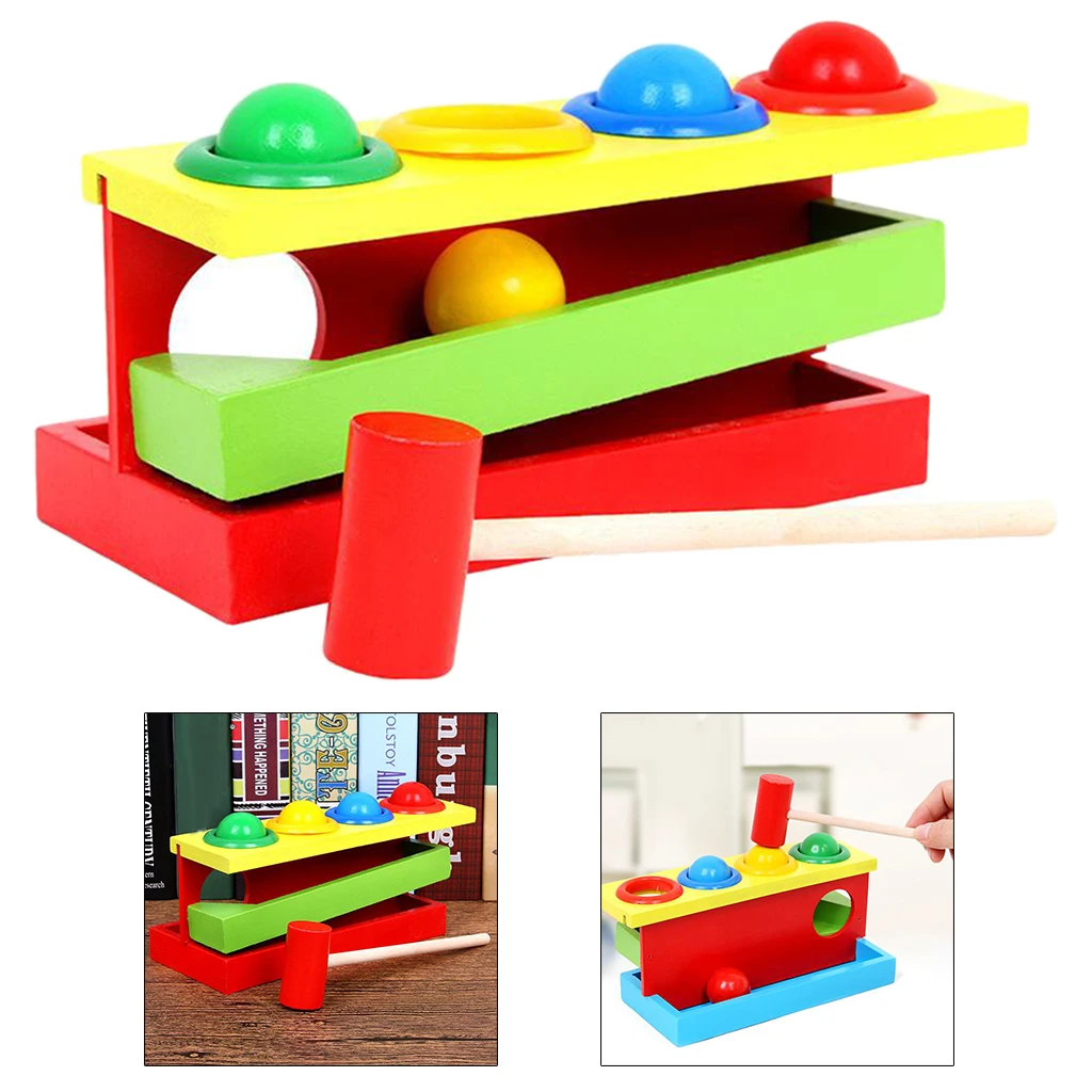 Wooden Small Hammer Baby Playing Knocking Balls Knock Ball Toys Children Montessori Early Educational Toy