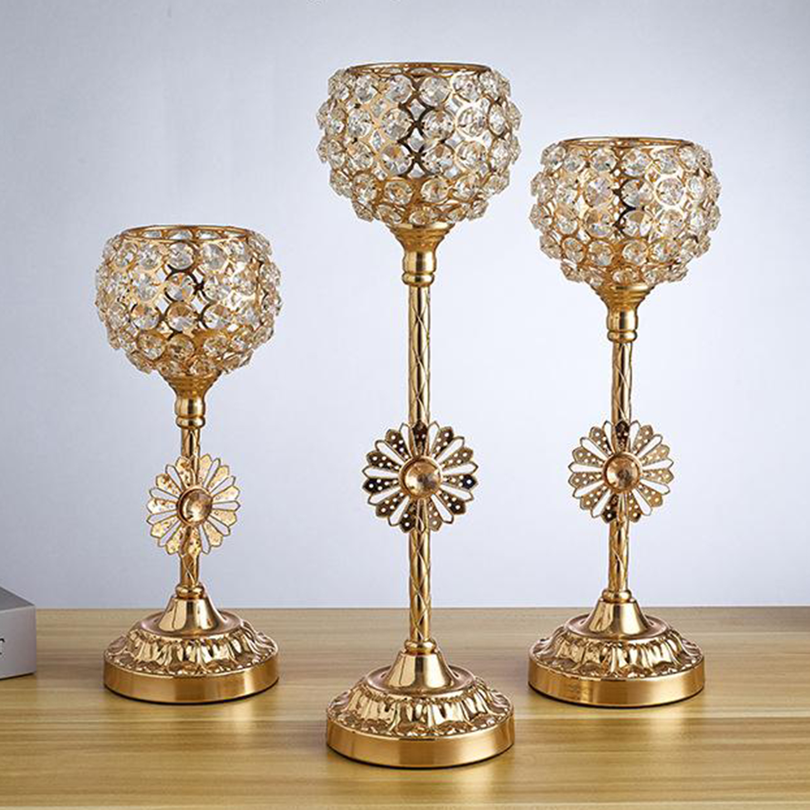 Elegant Crystal Candle Holder Golden Candlestick Create Relaxing Atmosphere