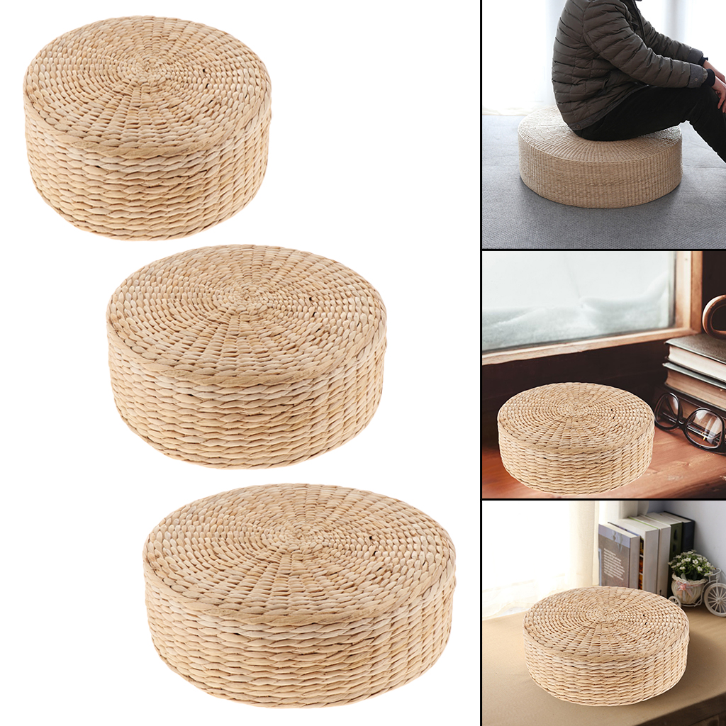 Floor Pillow Eco-Friendly Round Straw Cushion Hand Woven Tatami Floor Mat Yoga Tearoom Meditation Pad