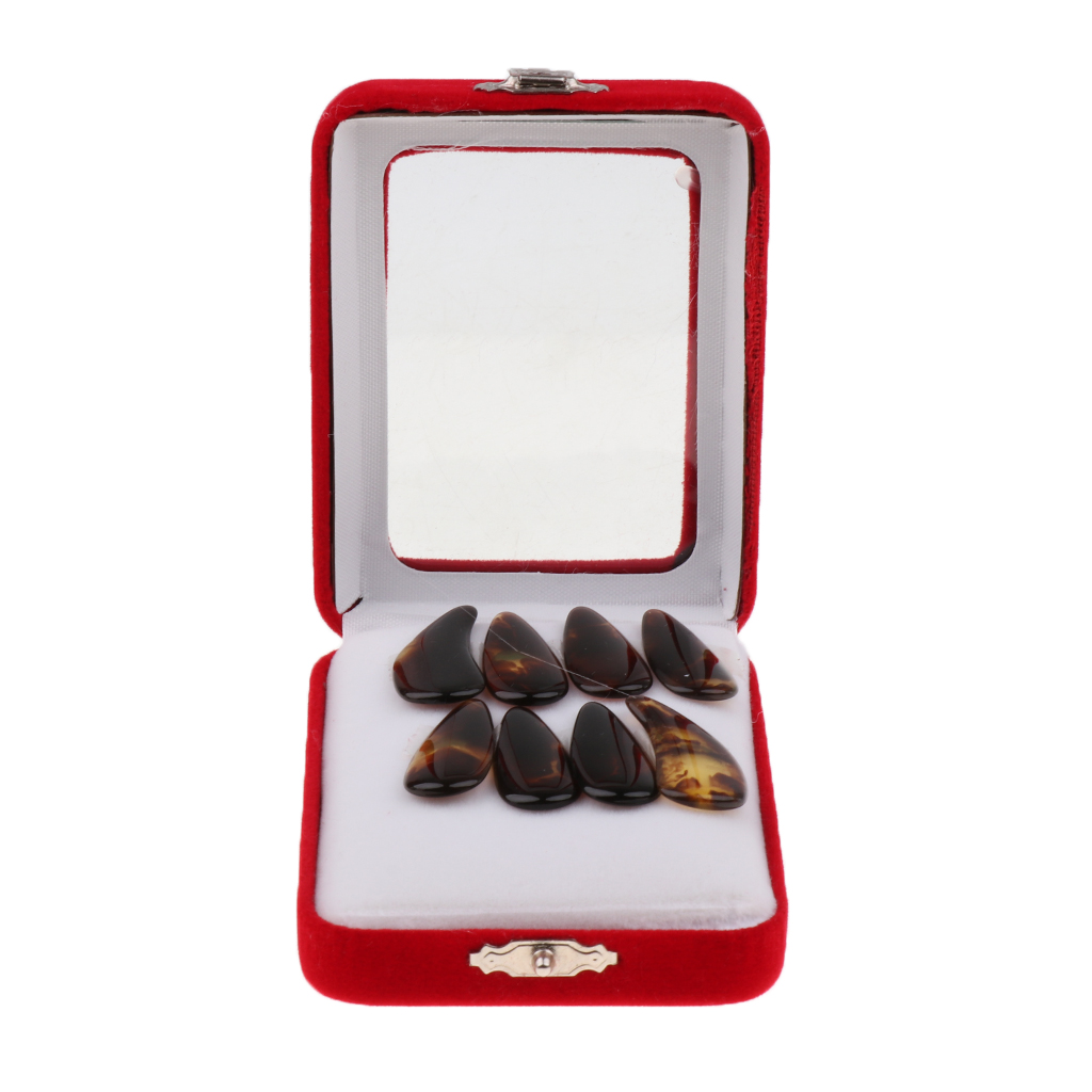 Tooyful Polished 8 Pieces Gu Zheng Nails Zither Koto Finger Picks with Storage Case Portable for Guzheng Player Accessory Large