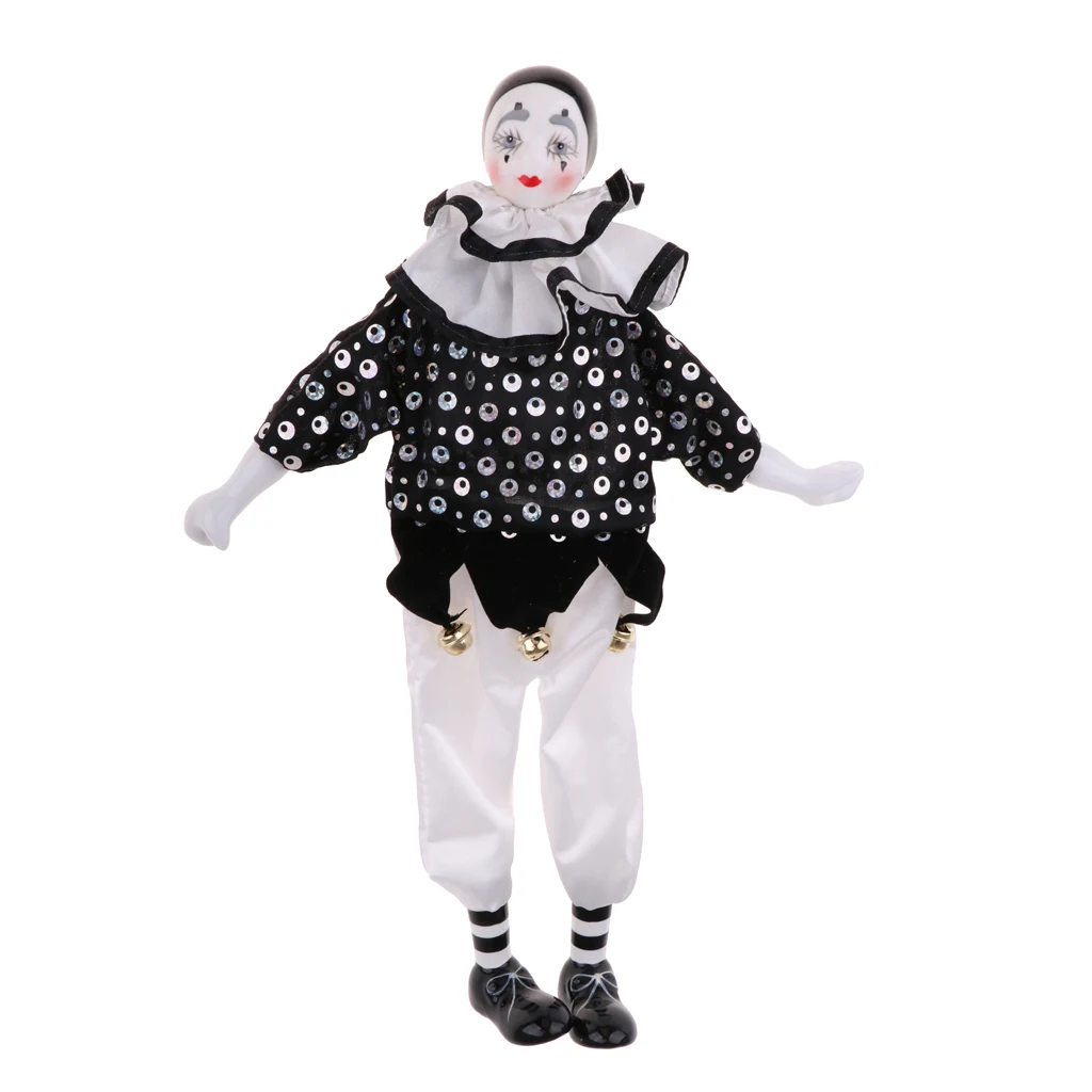 38cm Harlequin Pierrot Jester Clown Porcelain Doll in Clothes 15inch Tall #4