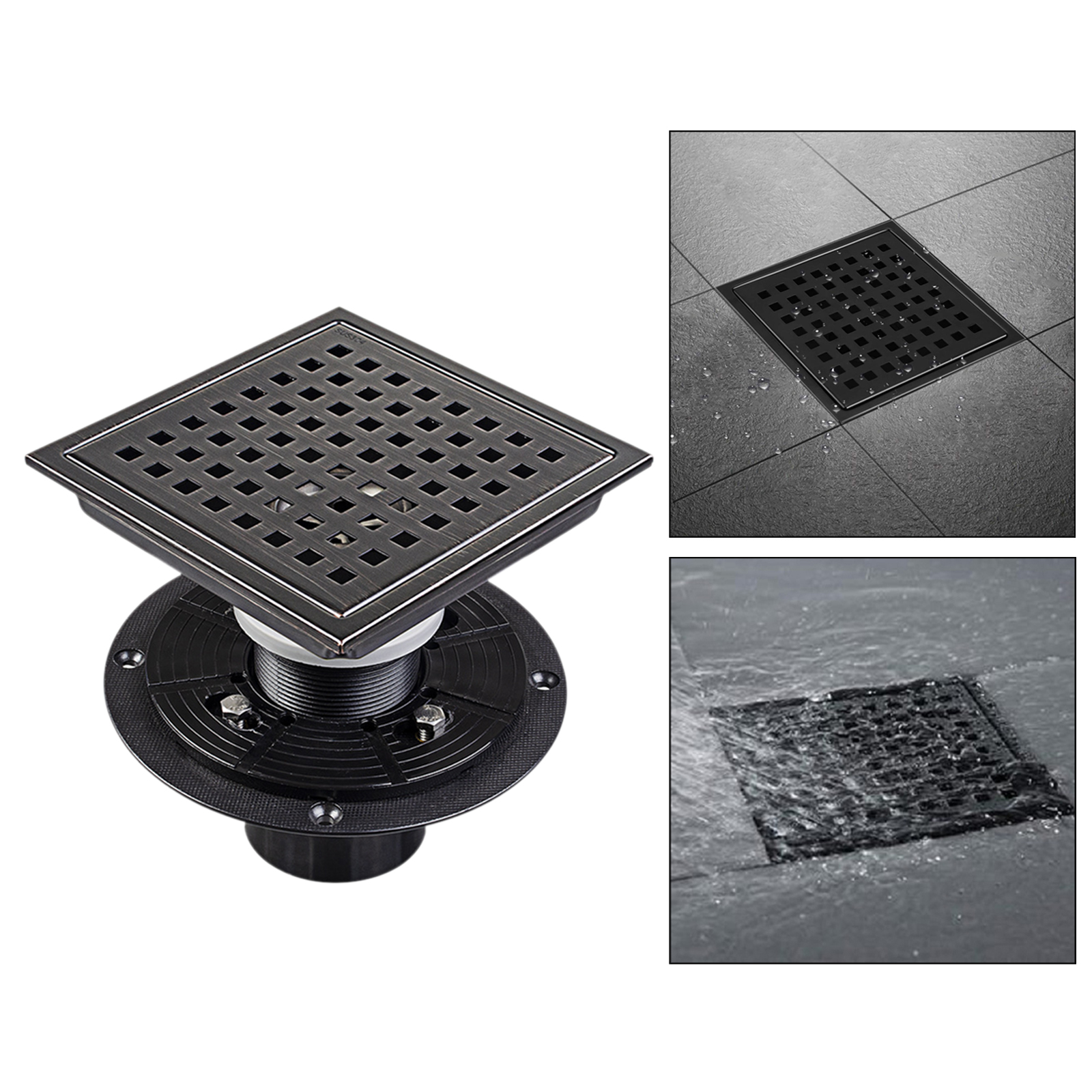 Square Shower Floor Drain Strainers Shower Drain Grid Grate Invisible Bathroom Balcony Hair Strainer Black