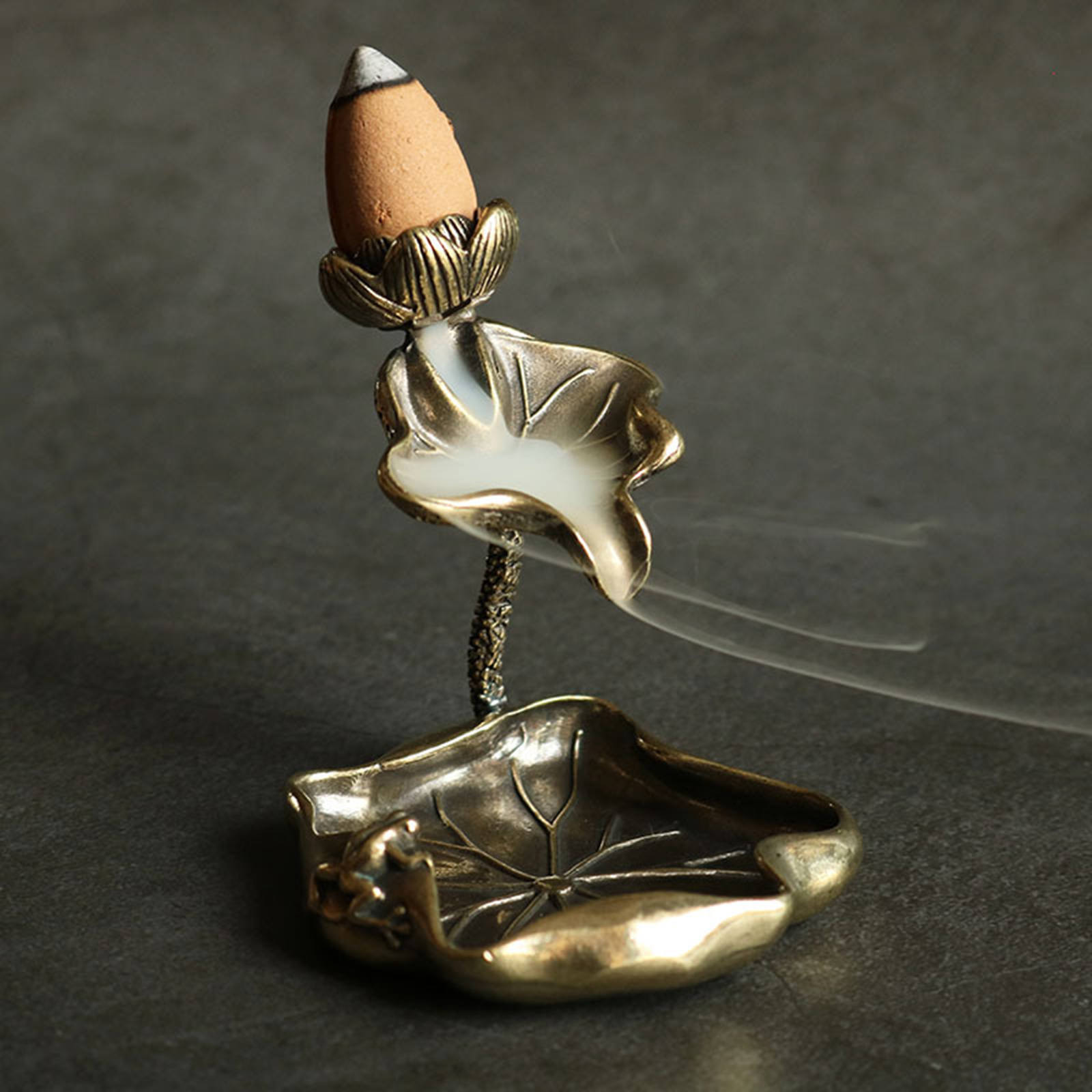 1 Piece Incense Holder Copper Decor Frog Aromatherapy Antique Censer Mini Burner Pond Lotus Leaf Reflux for Yoga Office Home