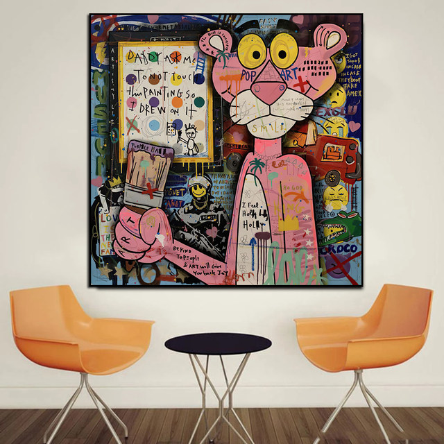 Graffiti Pop Art Pink Panther Jazz Printed Canvas Oil Canvas Painting  Graffiti Street Art Posters and Prints Modern Cuadros - AliExpress