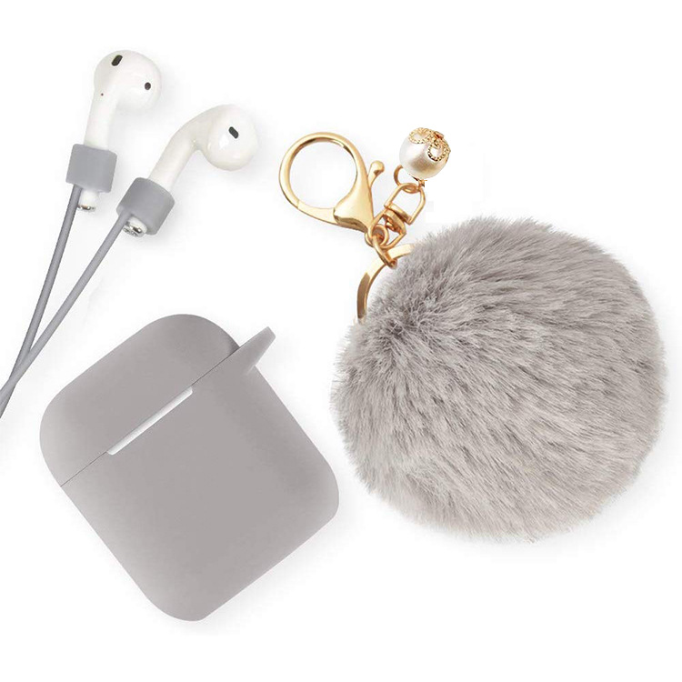 Protective Case multi colors with lost-proof and Keychain hooks lovely hair ball Silicone Bluetooth Earphone For airpods 1 2