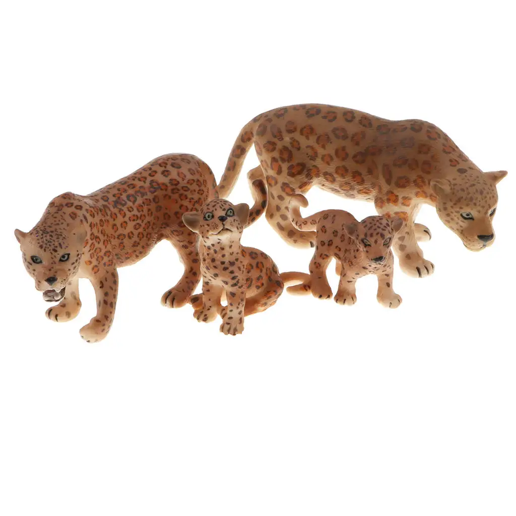4pcs Jungle Leopard Model Toy Office Decor Child Gift Collection for Age 3+