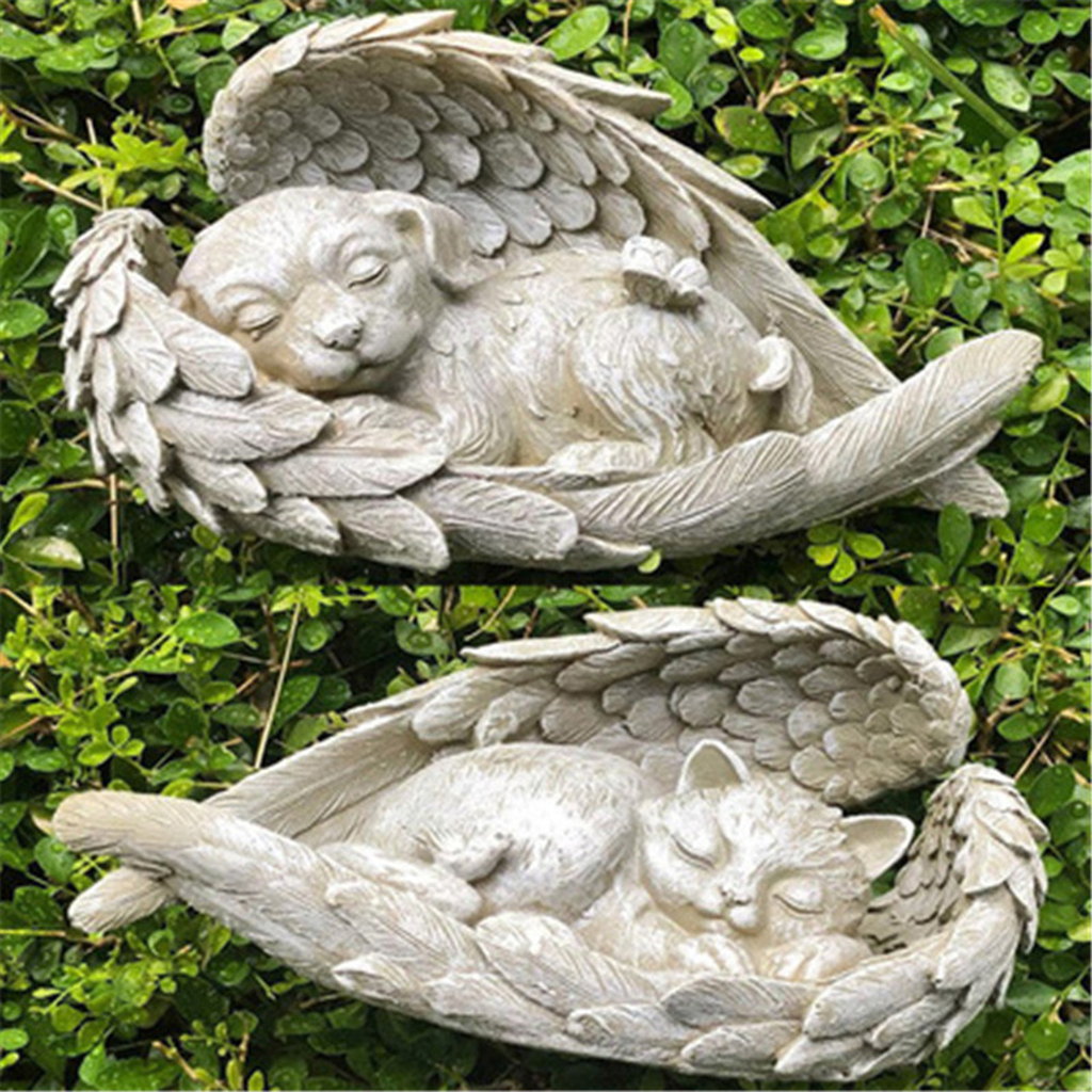 Handmade 12cm Resin Dog/Cat Angel Statue Courtyard Figurine Decoracion