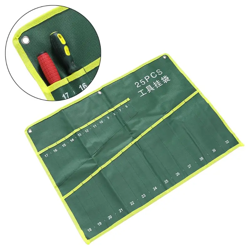 A2UD 25 Pockets Durable Canvas Spanner Wrench Tool Roll Up Storage Bag tool bags for sale