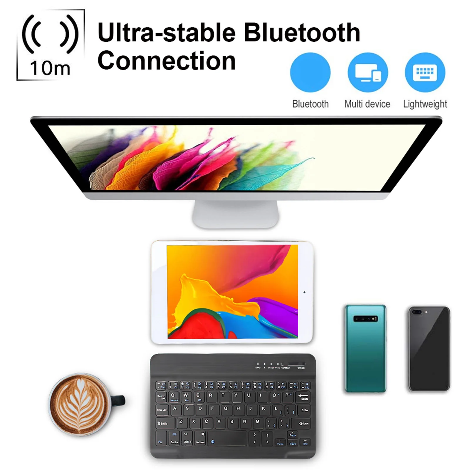 Portable Mini Wireless Bluetooth Slim 10 inch Keyboard for Tablet PC Desktop Wireless Bluetooth Gaming Keyboard