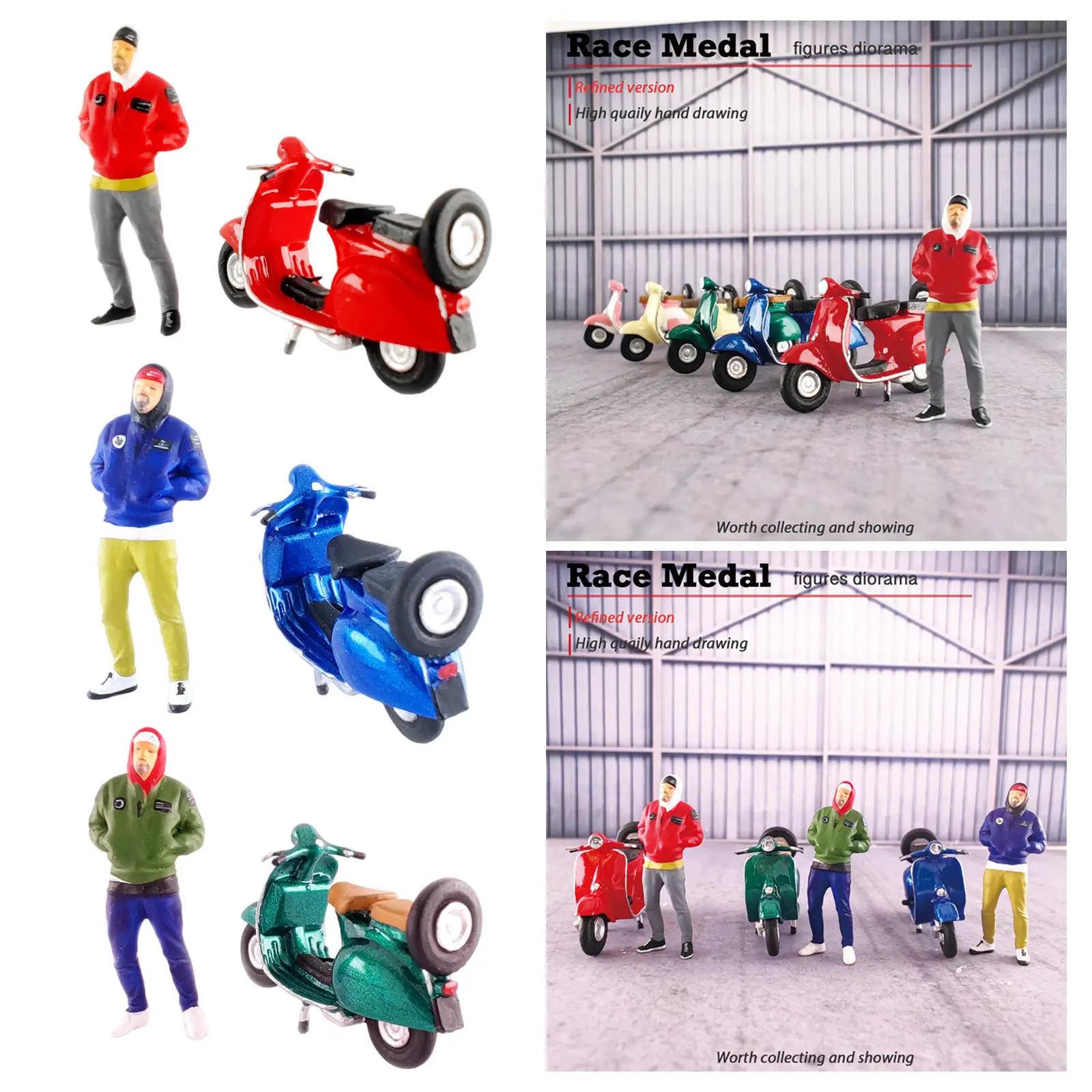 1/64 Figures Bearded Brother Motorcycle Miniatures Resin Doll Street Scene Layout Dioramas DIY Projects Doll Figurines