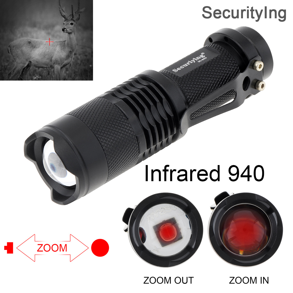 securitying ir led lanterna foco ajustável infravermelho tático tocha prova dwaterproof água visão noturna ir luz para caça