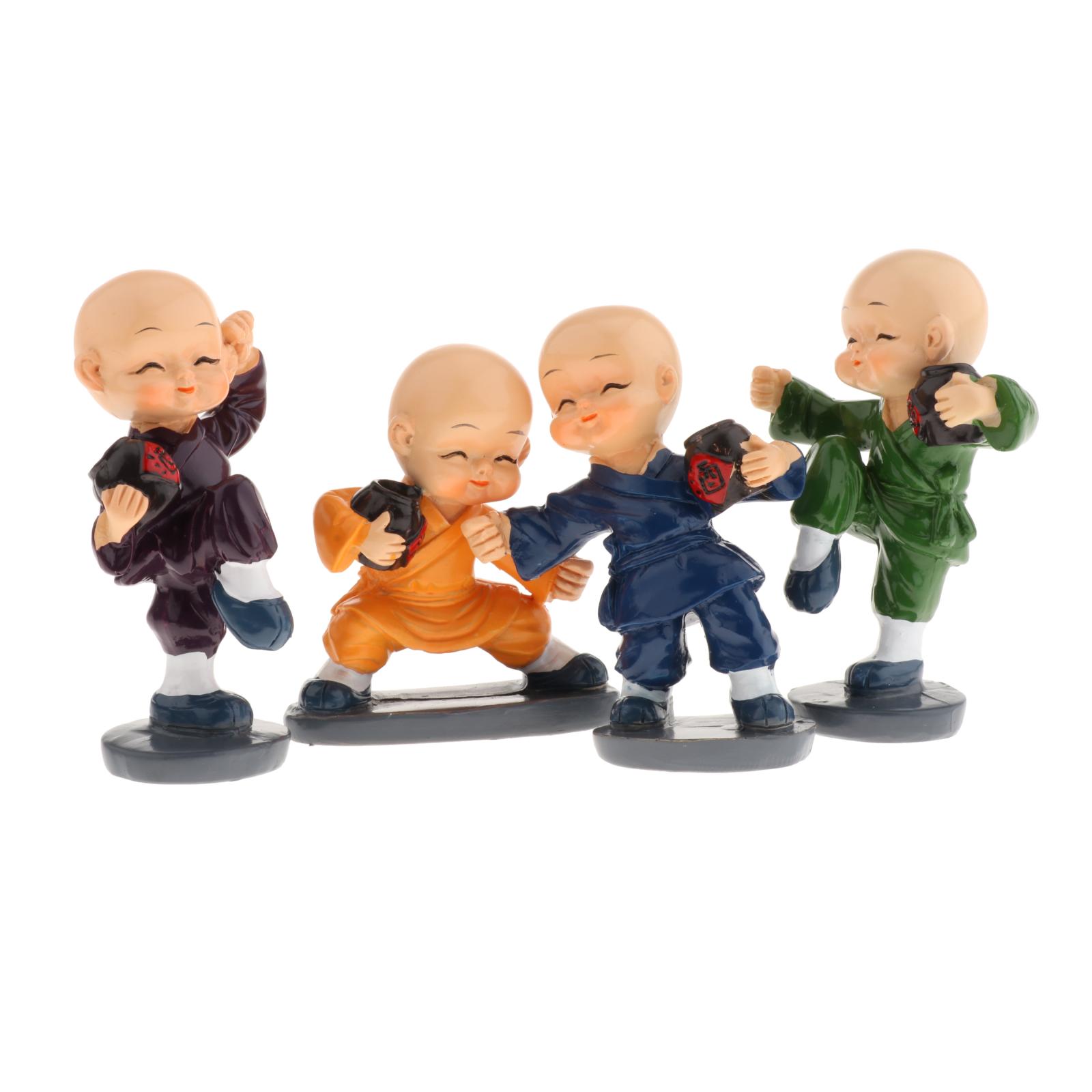4pcs Little Monk Figurines Kungfu Monks Statue Car Decoration Crafts