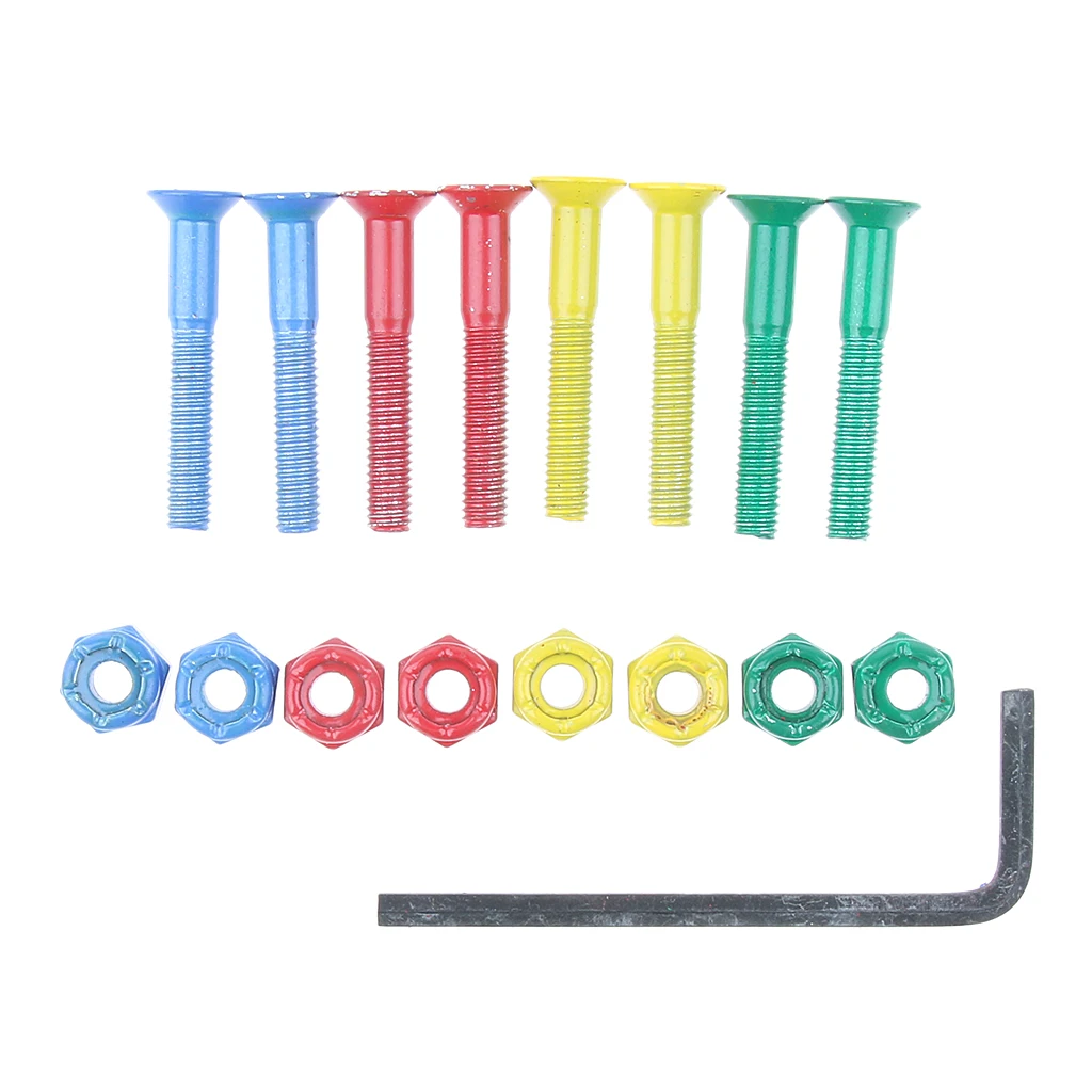 8pcs Replacement Skateboard Truck Mounting Hardware Set Longboard Screws Bolts Lock Nuts with Wrench Multicolor tool