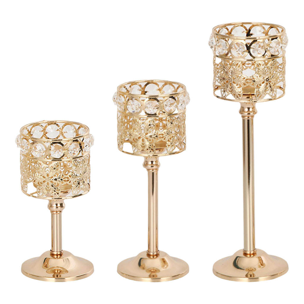 Modern Candlesticks Luxury Transparent Pillar Gold Metal Iron Crystal Candle Holder for Bar Anniversary Table Centerpiece Decor