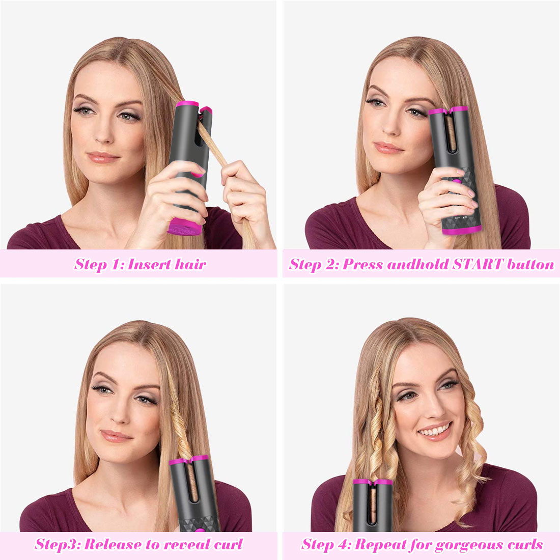 Automático sem Fio Modelador de Cabelo Lcd com 1 Pente + 2pc Cabelo Curling Ferro Portátil Recarregável Onda Styer Display Clipes Usb 8 de cabelo portátil usb recarregável cabelo onda