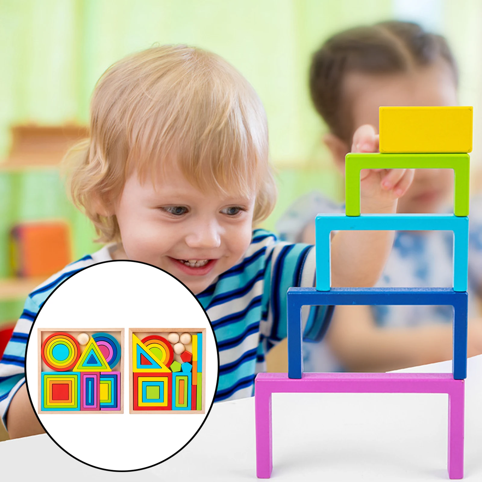 Montessori Rainbow Nesting Building Blocks Puzzle Stacking Preschool Geometry Building Blocks Educational Toys Balance Game