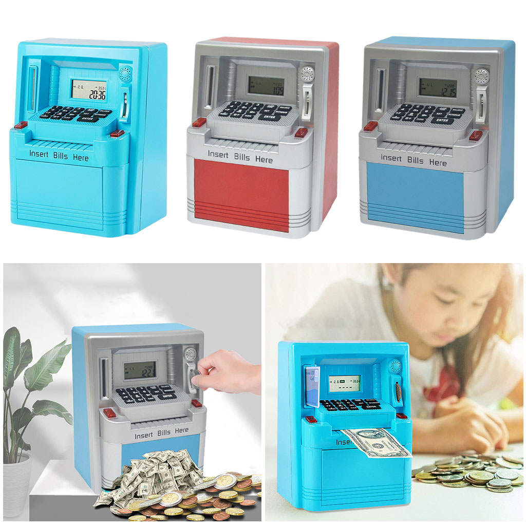 Automatic ATM Piggy Bank Timer and Clock with Alarm Clock Coin Cash Bank Machine Money Saver for Boys Girls Children Xmas Gifts
