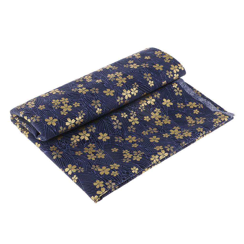 Blue Japanese Upholstery Bronzing Cotton Kimono flower Fabric 59 inch Width