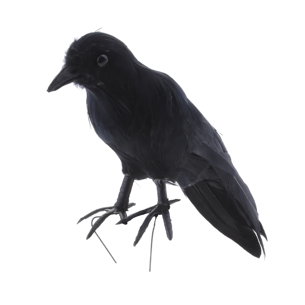 Black Feathered Crow Garden Bird Deter Scarer Scarecrow Mice Pest Control Decor For Birds Control Halloween Decor On Tree