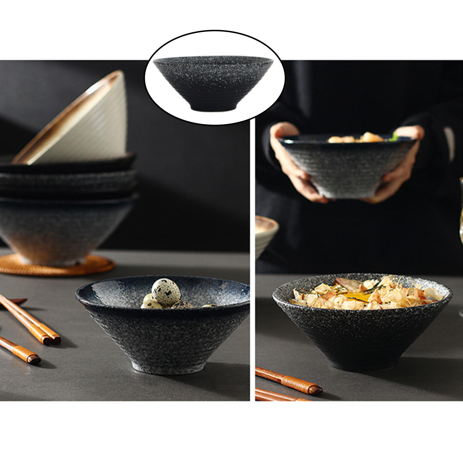 Ceramic Japanese Ramen Soup Bowl Set, Dishwasher and Microwave Safe, 900ml Large Noodle Bowl for Thai Udon Wonton Soup Pho