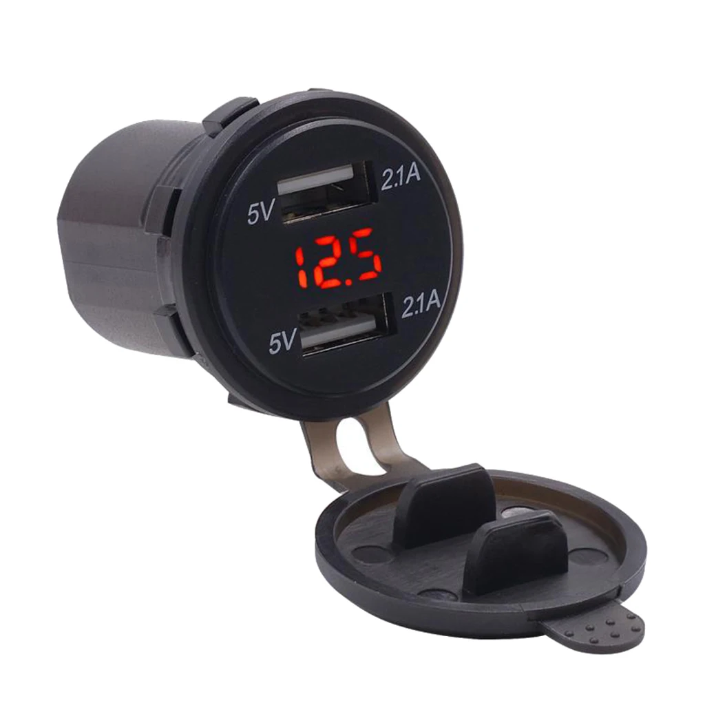 Dual  Power Outlet Digital Voltmeter Red LED Light 12-24V For Car