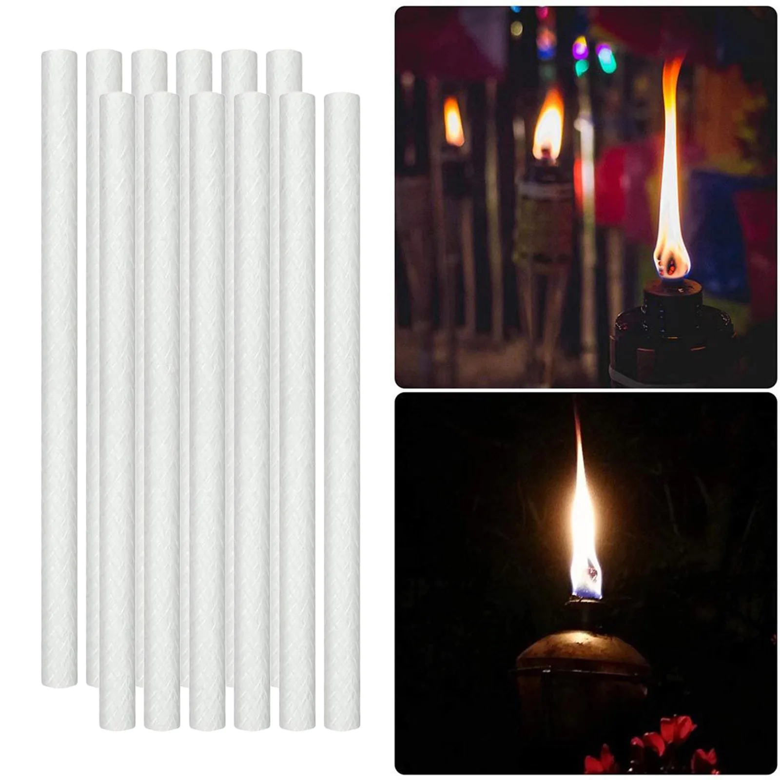 12pc Fiberglass Wicks for Tiki Torch Candle Wine Bottle Replacement Oil Lamp