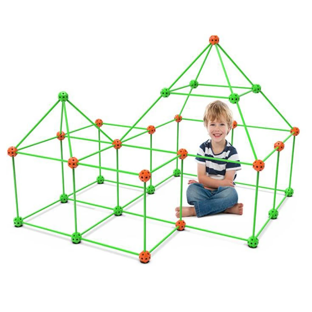 Kids Construction Fort Building Kit 66pcs Play House Indoor & Outdoor Toy