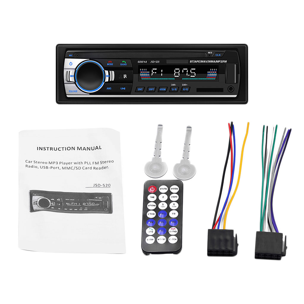 Bluetooth Car Stereo Audio  MP3 Player FM SD USB AUX In- JSD-520