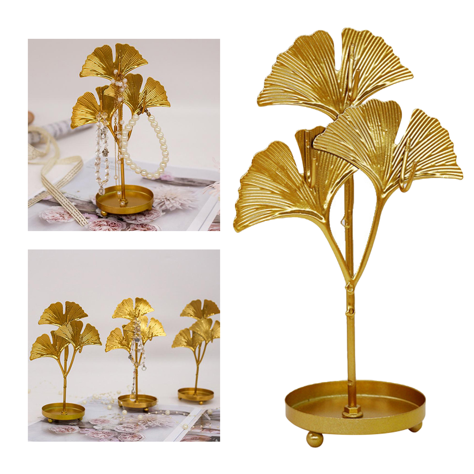 Metal Art Leaf Shape Hanging Jewelry Organizer Display Rack for Home Ornaments Living Room Desktop Countertop Bracelet Ring