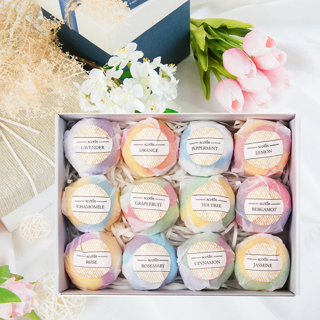 12 Packs Mixed Color Handmade Bath Salt Set Women  Spa Bath Bomb 70g