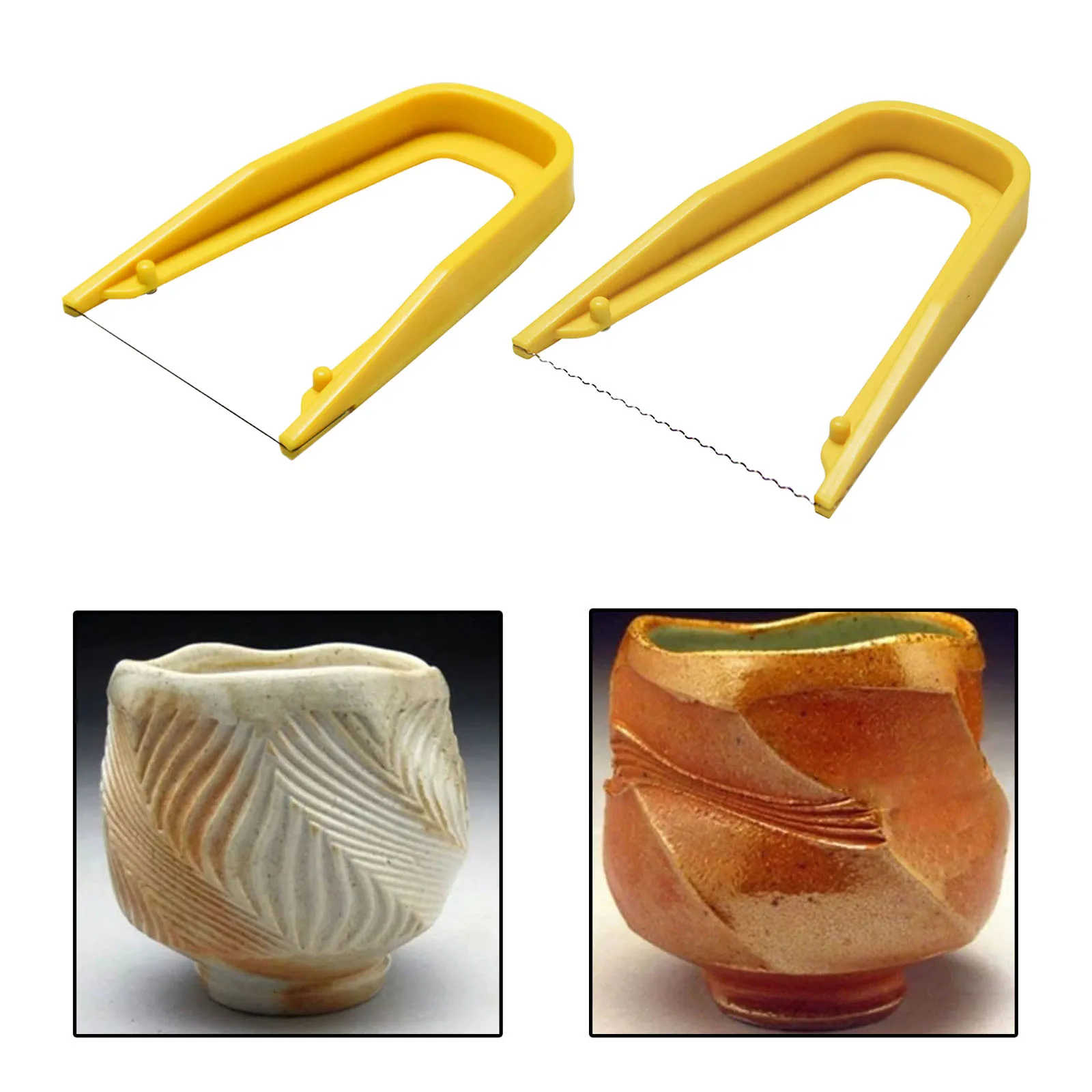 Bow-Shaped Mud Cutter High Strength Steel Wire Yellow Handle Wire Bevel Cutter Clay Trimming Tool for Pottery Wheel