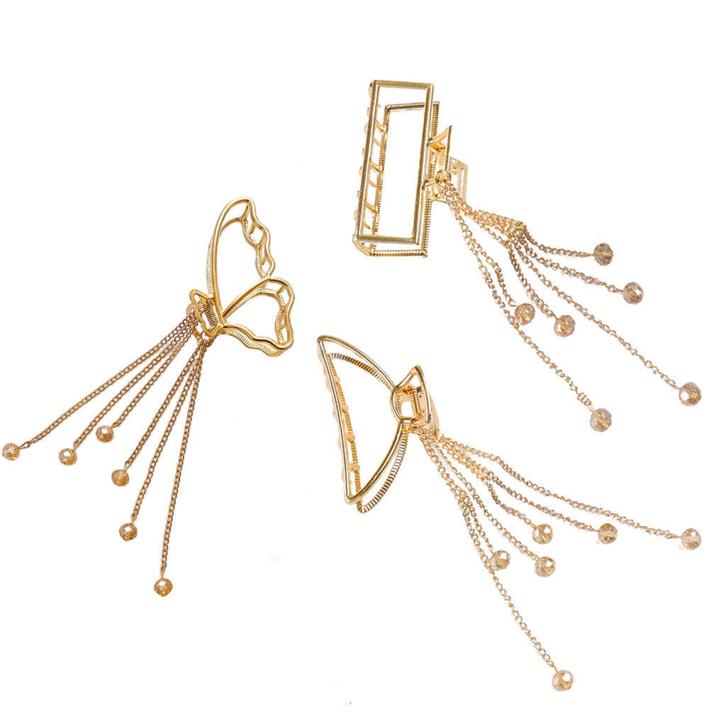 Tassel Hair Clip Barrettes Hairpins Alloy Nonslip Big Clamp Hairstyle Fashion Claw Clips for Thin Hair Short Hair Women Ladies