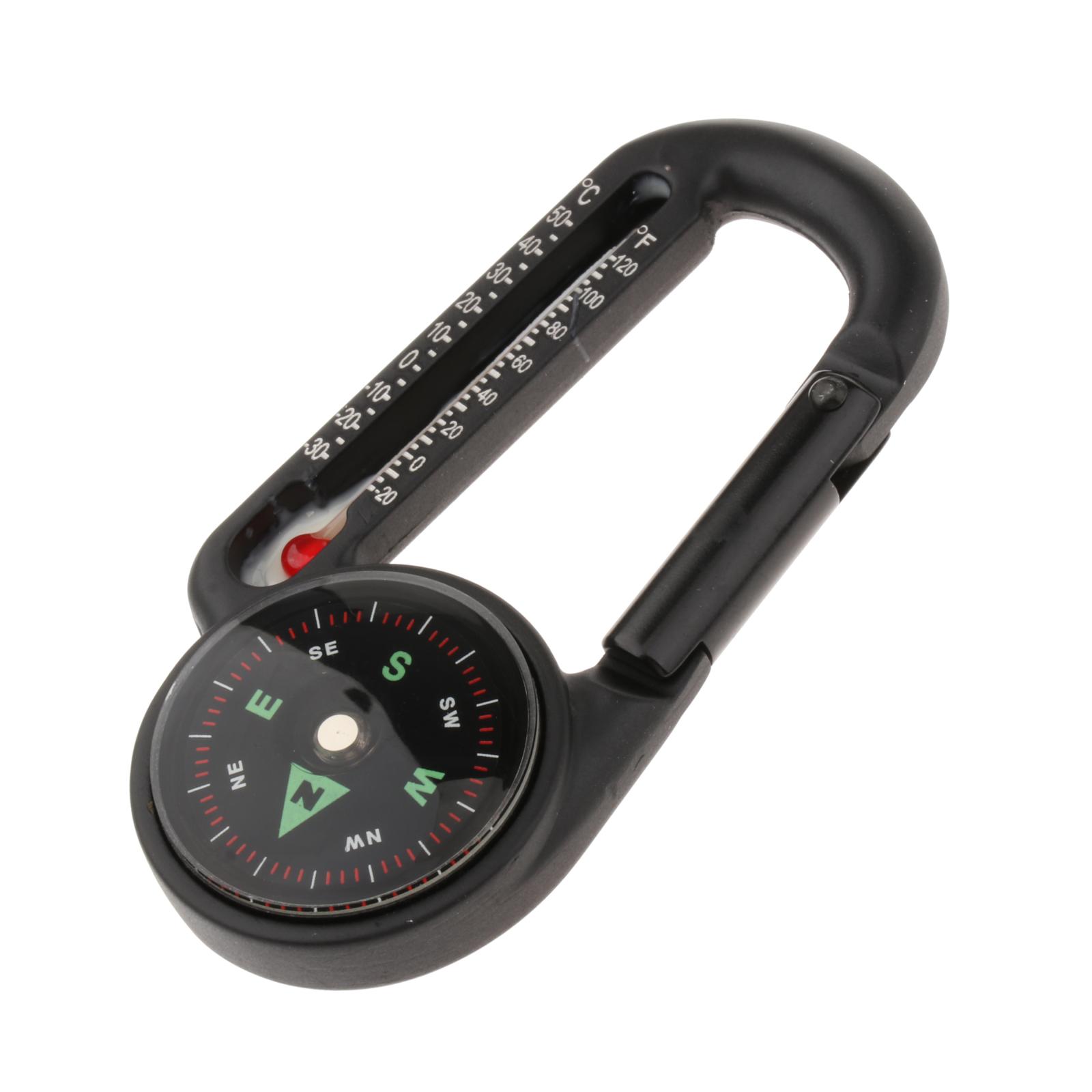Pocket Compass Thermometer Carabiner Hiking Backpacking Outdoor Accessory